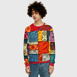 Свитшот мужской Пэчворк из ярких тканей, цвет: 3D-красный — фото 2