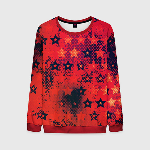 Мужской свитшот Яркие звезды на красном фоне / 3D-Красный – фото 1