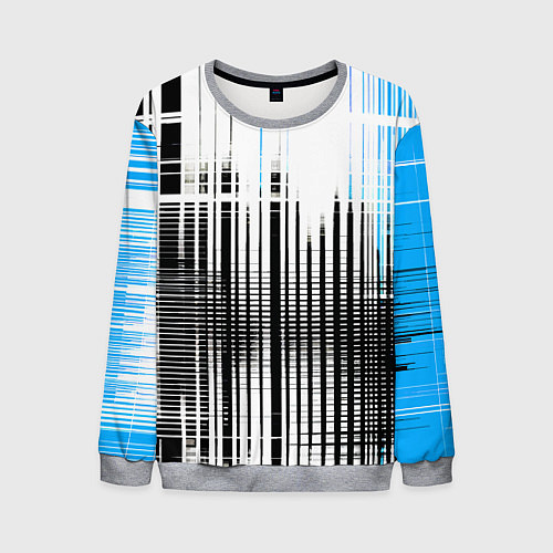 Мужской свитшот Сине-чёрный гранж на белом фоне / 3D-Меланж – фото 1