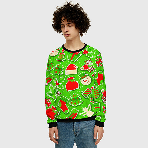Мужской свитшот Новогоднее настроение паттерн / 3D-Черный – фото 3