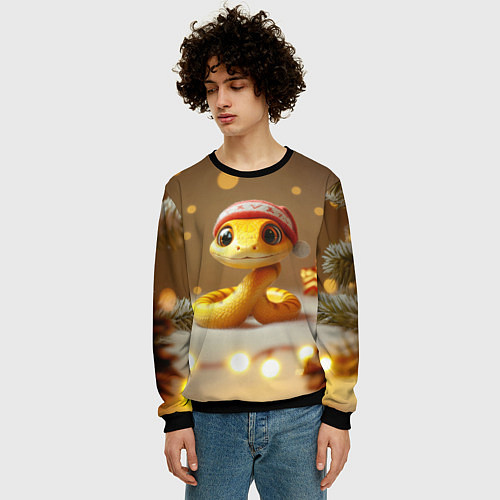 Мужской свитшот Желтая праздничная змейка / 3D-Черный – фото 3
