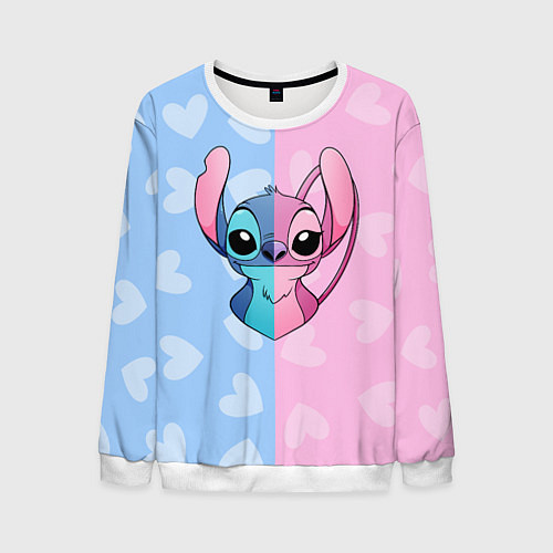 Мужской свитшот Стич и Ангел / 3D-Белый – фото 1