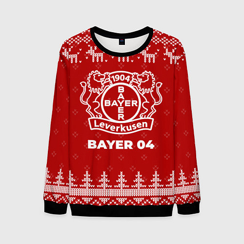 Мужской свитшот Новогодний Bayer 04 с оленями / 3D-Черный – фото 1