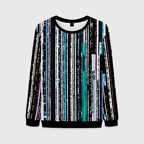 Мужской свитшот Полосатый сине-зелёный рваные полосы / 3D-Черный – фото 1