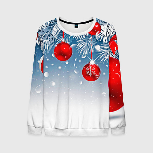 Мужской свитшот Ёлочные ветви с игрушками / 3D-Белый – фото 1