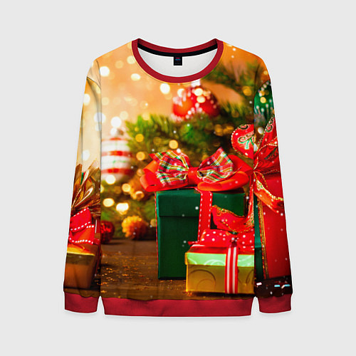 Мужской свитшот Новогодние подарки под ёлку / 3D-Красный – фото 1