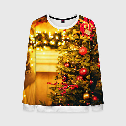 Мужской свитшот Новогодняя наряженная ёлка / 3D-Белый – фото 1