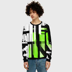 Свитшот мужской Чёрно-зелёные вертикальные и горизонтальные полосы, цвет: 3D-черный — фото 2