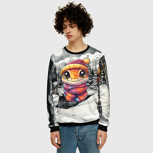Мужской свитшот Забавная милая змейка 2025 / 3D-Черный – фото 3