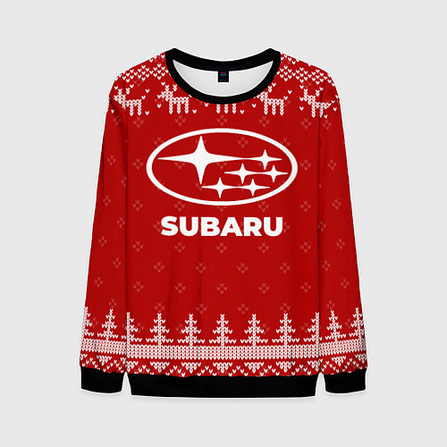 Мужской свитшот Новогодний Subaru с оленями / 3D-Черный – фото 1