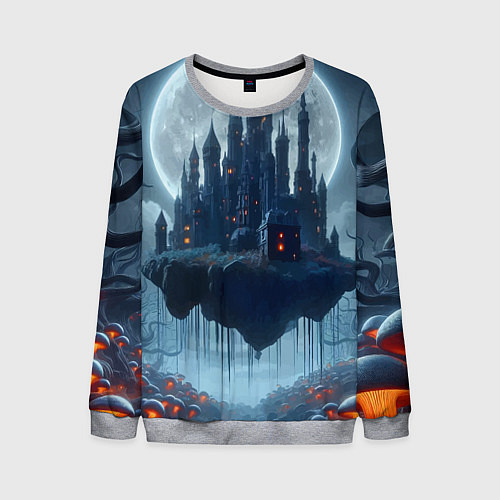 Мужской свитшот Замок Дракулы и неоновые грибы - нейроарт фантазия / 3D-Меланж – фото 1