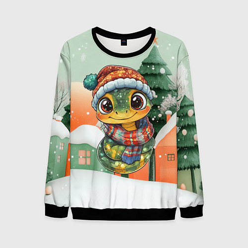 Мужской свитшот Новогодняя змейка в шарфике / 3D-Черный – фото 1