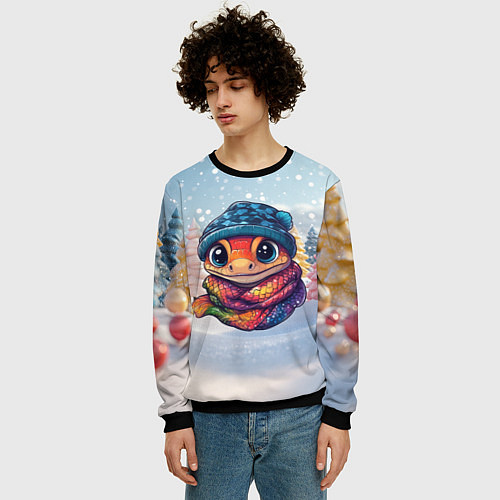 Мужской свитшот Маленькая милая змейка 2025 / 3D-Черный – фото 3