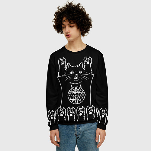 Мужской свитшот Disturbed: cat rock / 3D-Черный – фото 3