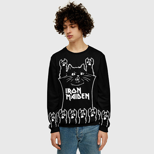 Мужской свитшот Iron Maiden: cat rock / 3D-Черный – фото 3