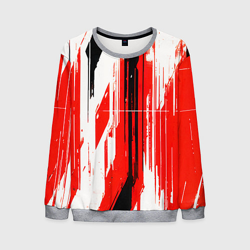 Мужской свитшот Вертикальные чёрно-белые линии на красном фоне / 3D-Меланж – фото 1