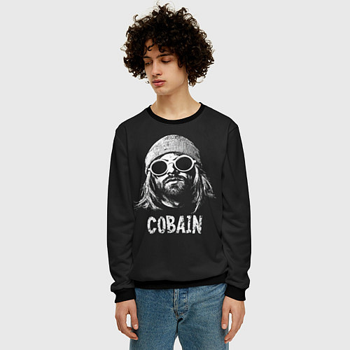 Мужской свитшот Курт Кобейн в темных очках / 3D-Черный – фото 3