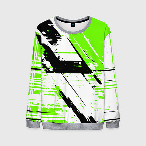 Мужской свитшот Diagonal black and green stripes on a white backgr / 3D-Меланж – фото 1