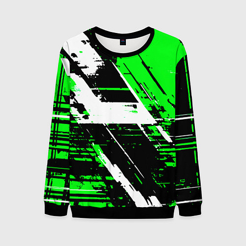 Мужской свитшот Diagonal black and white stripes on a green backgr / 3D-Черный – фото 1
