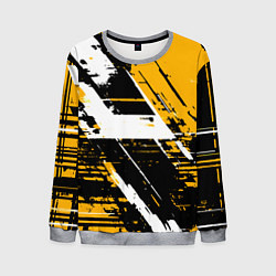 Свитшот мужской Diagonal black and white stripes on a yellow backg, цвет: 3D-меланж