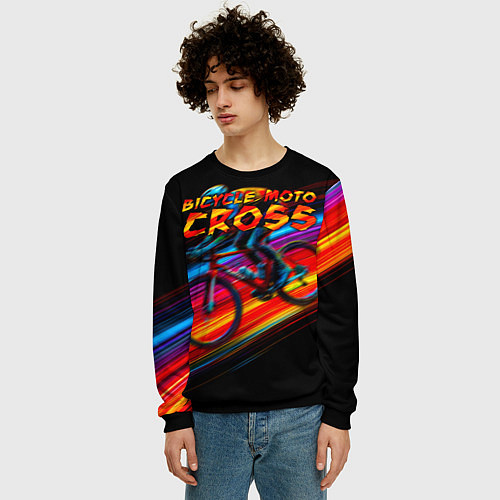 Мужской свитшот Bicycle moto cross / 3D-Черный – фото 3