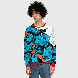 Свитшот мужской Оранжево-голубая абстракция на белом фоне, цвет: 3D-красный — фото 2