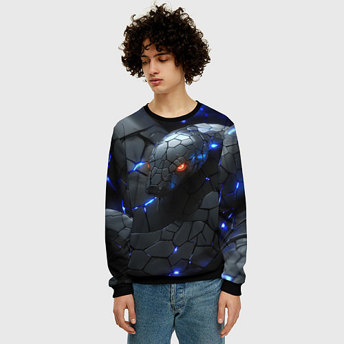 Мужской свитшот Змея киберпанк / 3D-Черный – фото 3