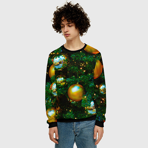 Мужской свитшот Новогодние украшения на ветках / 3D-Черный – фото 3