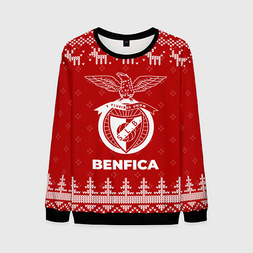 Мужской свитшот Новогодний Benfica с оленями / 3D-Черный – фото 1