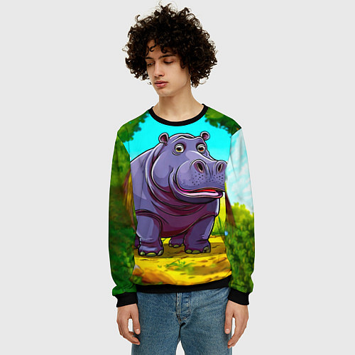 Мужской свитшот Гиппопотамчик / 3D-Черный – фото 3