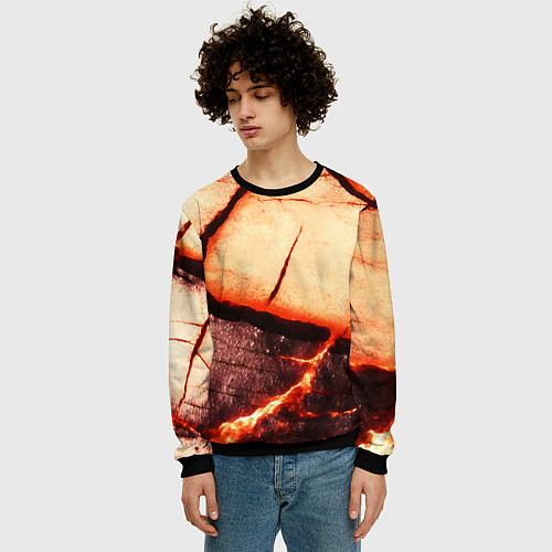 Мужской свитшот Трещины на абстрактном красном фоне / 3D-Черный – фото 3