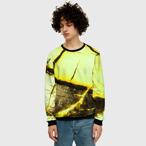 Мужской свитшот Трещины на абстрактном жёлтом фоне / 3D-Черный – фото 3
