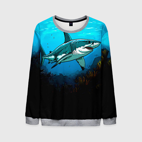 Мужской свитшот Акула в синем море / 3D-Меланж – фото 1
