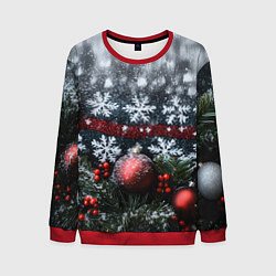 Свитшот мужской Новогодние снежинки, цвет: 3D-красный