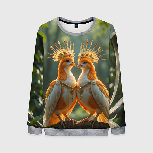 Мужской свитшот Влюбленные птички с коронами / 3D-Меланж – фото 1