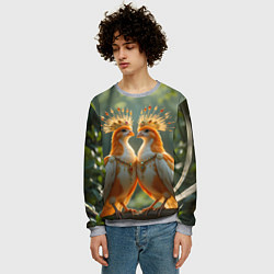 Свитшот мужской Влюбленные птички с коронами, цвет: 3D-меланж — фото 2