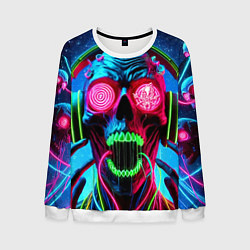 Свитшот мужской Metallica - neon skull with headphones, цвет: 3D-белый
