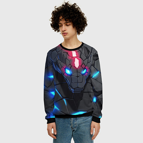 Мужской свитшот Кибер-змея / 3D-Черный – фото 3