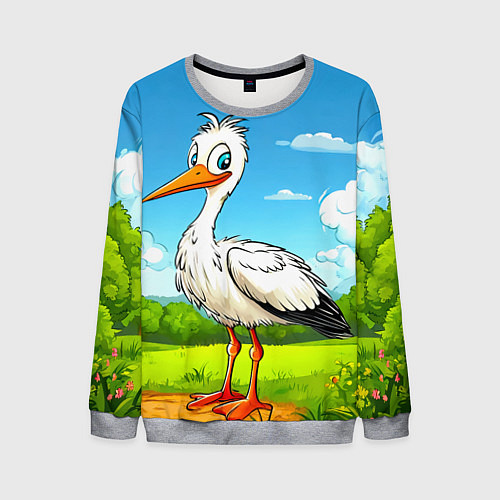 Мужской свитшот Аист в поле / 3D-Меланж – фото 1