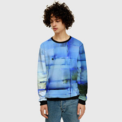 Свитшот мужской Чёрные пятна на синем фоне абстракция, цвет: 3D-черный — фото 2
