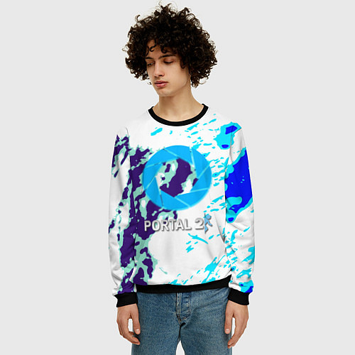 Мужской свитшот Portal краски синие / 3D-Черный – фото 3