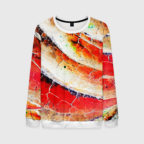 Мужской свитшот Красно-белая волнистая абстракция / 3D-Белый – фото 1