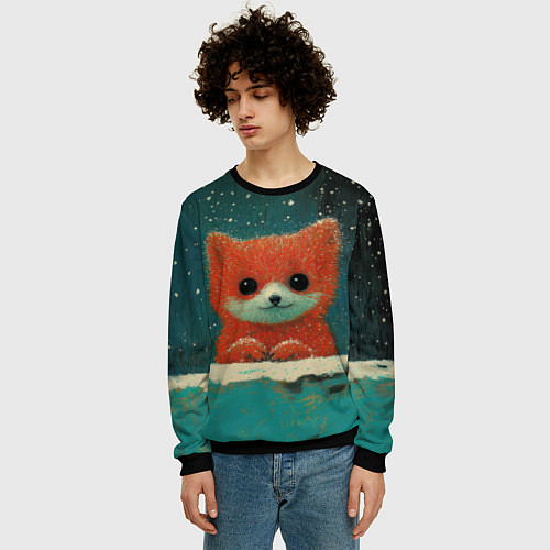 Мужской свитшот Новогодняя рыжая лисичка / 3D-Черный – фото 3