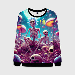 Свитшот мужской Скелеты Рика и Морти среди неоновых грибов под лун, цвет: 3D-черный