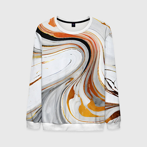 Мужской свитшот Волнистые чёрно-жёлтые линии на белом фоне / 3D-Белый – фото 1