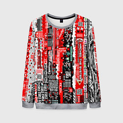 Свитшот мужской Киберпанк паттерн красный, цвет: 3D-меланж
