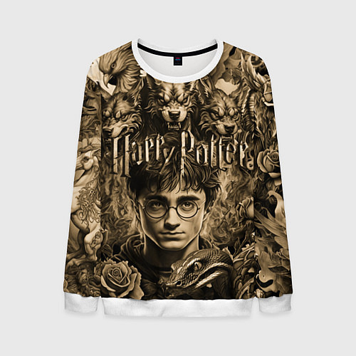Мужской свитшот Гарри Поттер и волшебные существа в стиле тату / 3D-Белый – фото 1