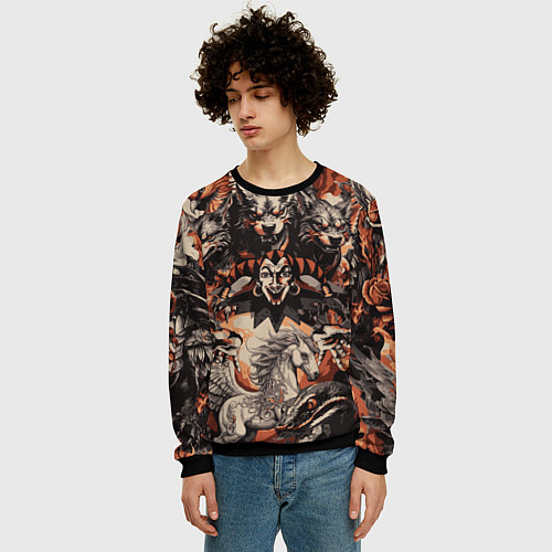 Мужской свитшот Логотип король и шут на фоне мифических животных / 3D-Черный – фото 3