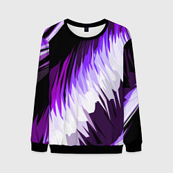 Свитшот мужской Бело-фиолетовые острые полосы на чёрном фоне, цвет: 3D-черный