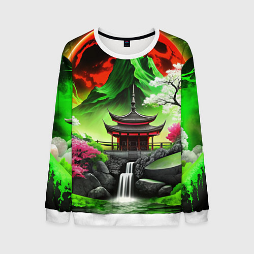 Мужской свитшот Водопад японии и природа / 3D-Белый – фото 1